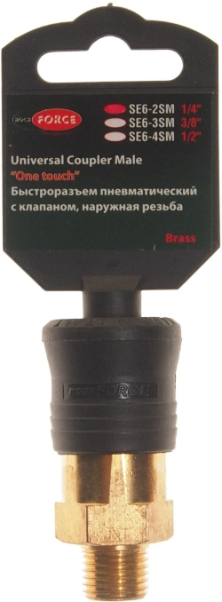 Быстроразъем RF-SE6-2SM пневматический с клапаном, наружная резьба 1/4" (ONE TOUCH) в пластиковом держателе ROCKFORCE