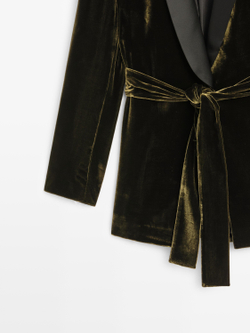 Massimo Dutti Бархатный блейзер, оливково-зеленый