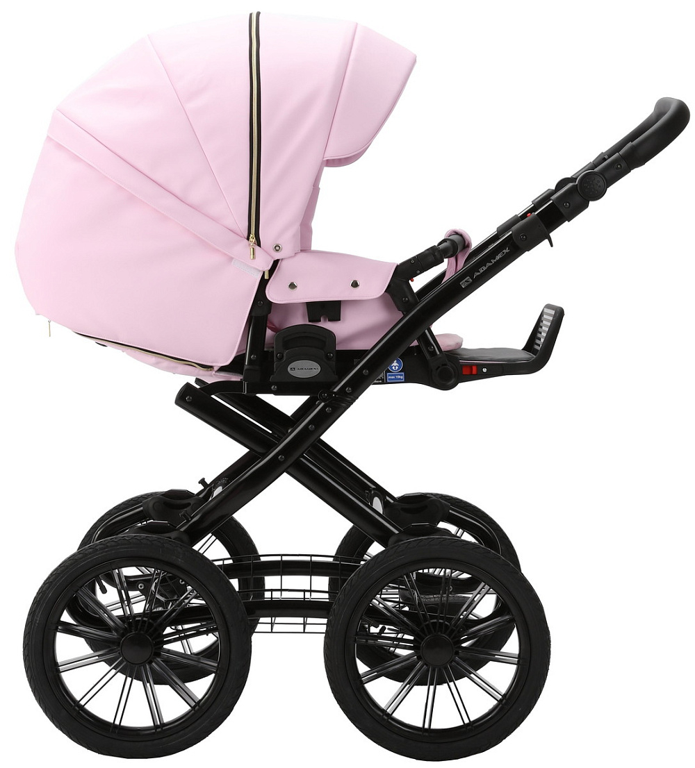Детская коляска Adamex Chantal Retro Deluxe 2 в 1 C132B (РОЗОВ.ЗЕФИР 100% КОЖА-ЗОЛОТО.МОЛНИИ)