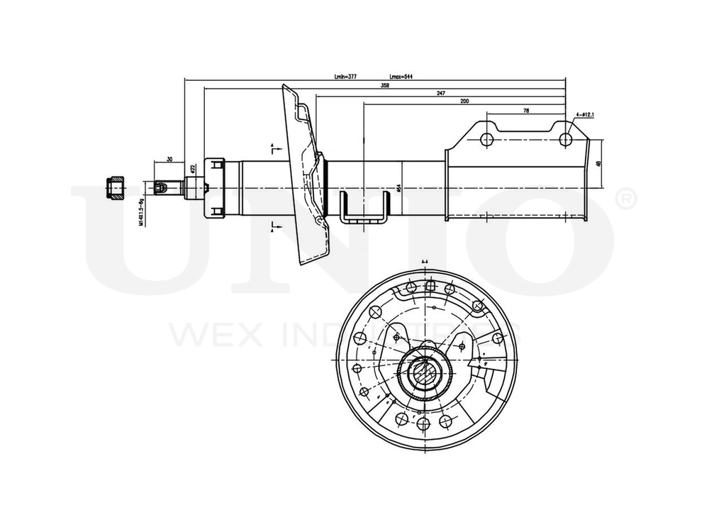 Амортизатор газовый передней подвески правый UNIO SAB-10510
