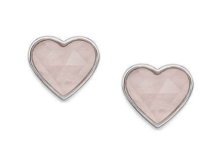 Серьги-гвоздики "Сердце" 10,5мм, розовый кварц