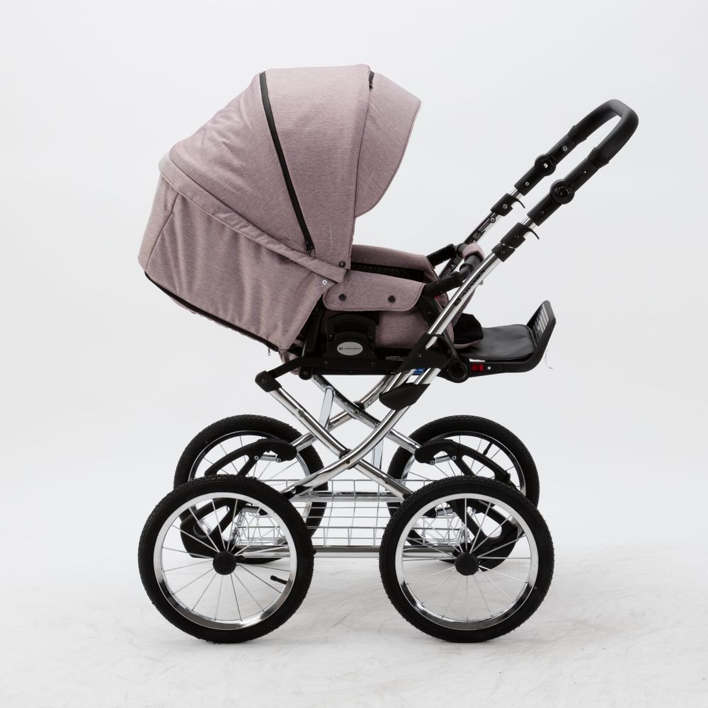Универсальная детская коляска Adamex Porto Retro LUX PS-13 2в1 (Серо-розовый, сливовая экокожа)