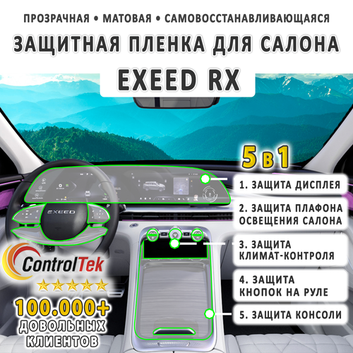 EXEED RX (2023) - комплект защитных матовых пленок 5 в 1. Пленка защитная ControlTek HYBRID со слоем TOP COAT. Толщина: 6 mil. (175 мкм.)