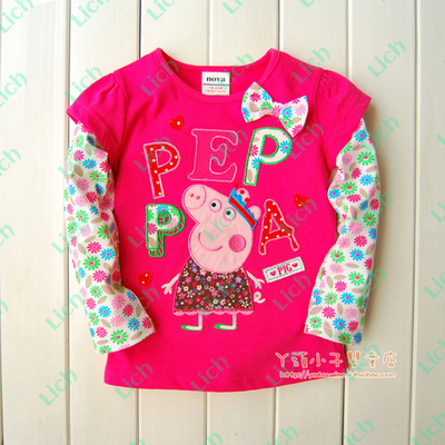 Лонгслив детский с двойными рукавами и аппликацией свинки Пеппа