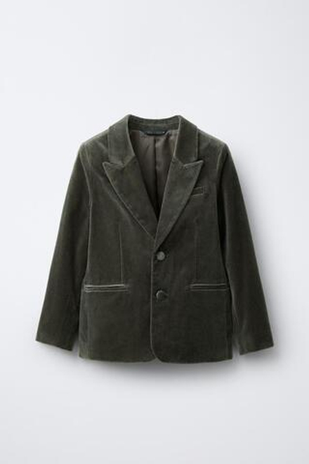 ZARA КОСТЮМНЫЙ БЛЕЙЗЕР ИЗ БАРХАТА, СЕРОВАТО-КОРИЧНЕВЫЙ