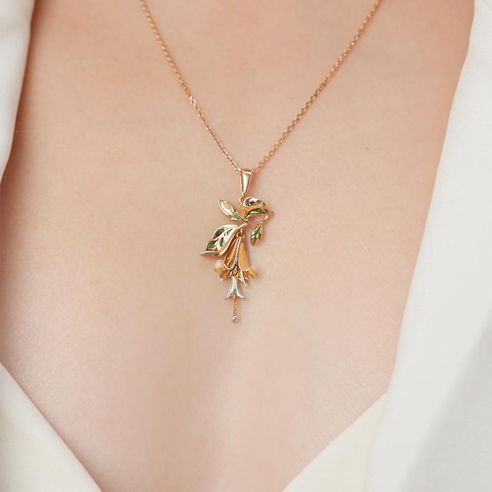 Подвеска «Колокольчик» из красного золота с эмалью