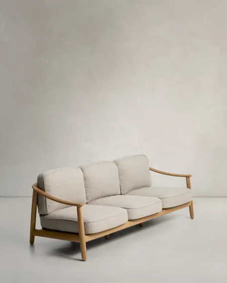 Уличный 3-х местный диван Elunda из тикового дерева и бежевой веревки