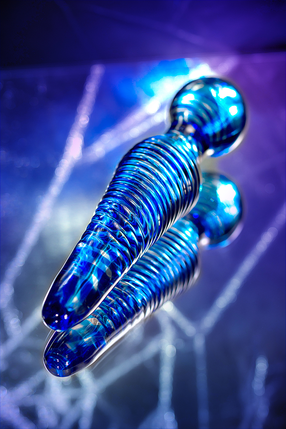 Фаллоимитатор двусторонний из стекла синий 17 см