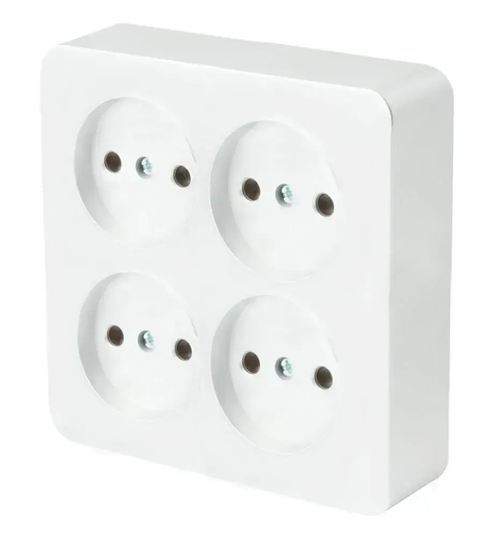 Розетка 4-местная без заземления открытой установки , квадрат, 250В, 10А, IP20, серия София, белый STEKKER 49309