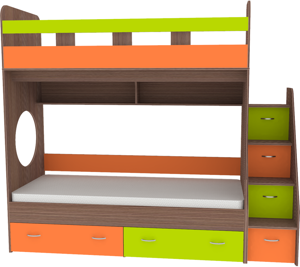 Двухъярусная кровать КарИВи Юниор 1 80х190 Бодего Темный Лайм, Оранжевый