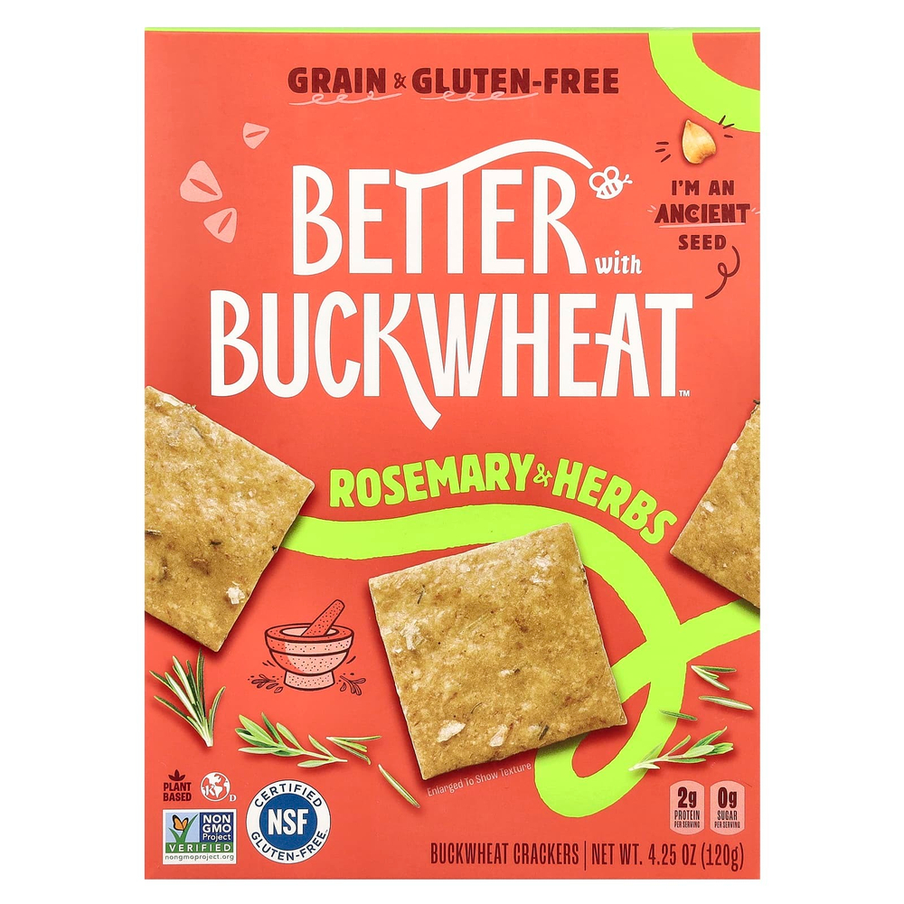 Better with Buckwheat, Гречневые крекеры, розмарин и травы, 120 г (4,25 унции)