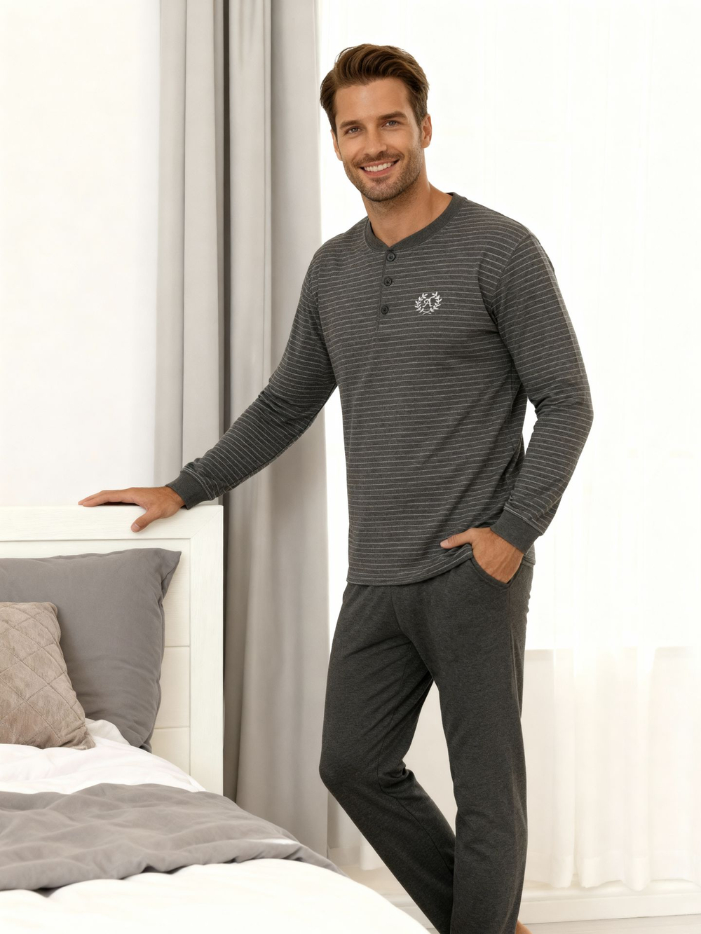 Пижама со штанами с длинным рукавом домашняя одежда костюм