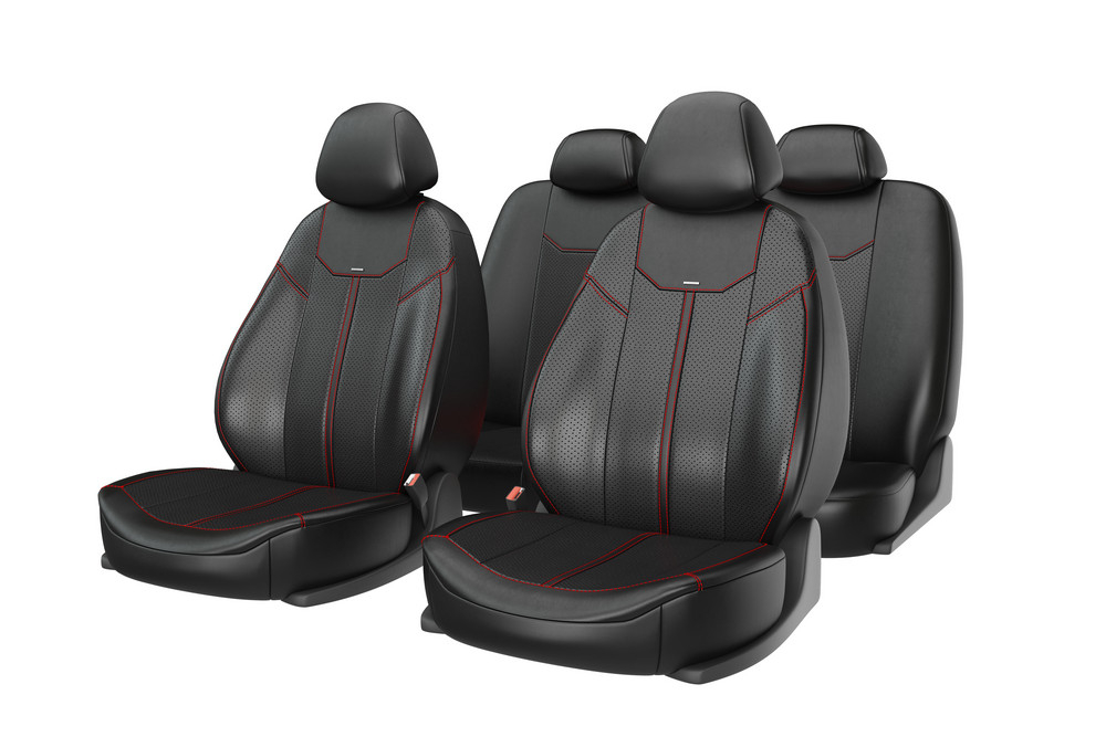 Чехлы на сидения CarFashion «MUSTANG» 10031 - Экокожа - черный/черный/красный