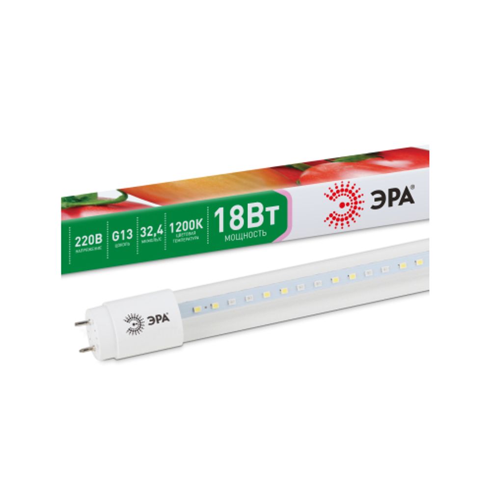 Фитолампа для растений светодиодная ЭРА FITO-18W-Ra90-Т8-G13-NL полного спектра 18 Вт Т8 G13 | Фитолампы T8