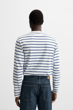 ZARA ЖАККАРДОВАЯ ФУТБОЛКА В ПОЛОСКУ, СИНИЙ/БЕЛЫЙ