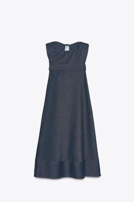 ZARA ПЛАТЬЕ БЕЗ БРЕТЕЛЕЙ С ПОЯСОМ, ИНДИГО