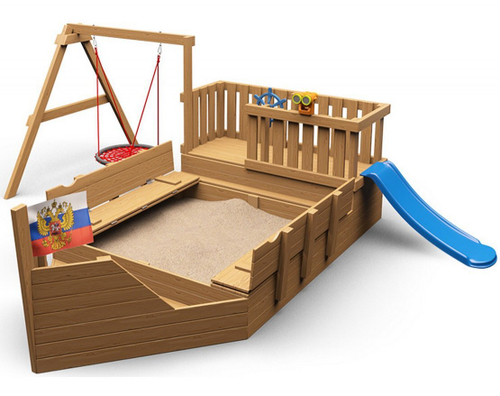 Песочница Лодочка с качелями и горкой