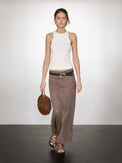 Massimo Dutti Длинная трикотажная юбка из смесового льна, коричневый