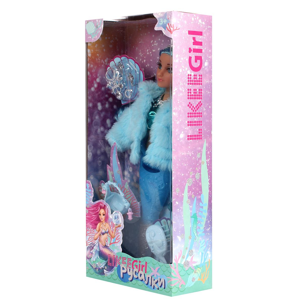 Русалка 32см, реалистичные глаза, пласт. хвост, аксессуары (Likee girl)