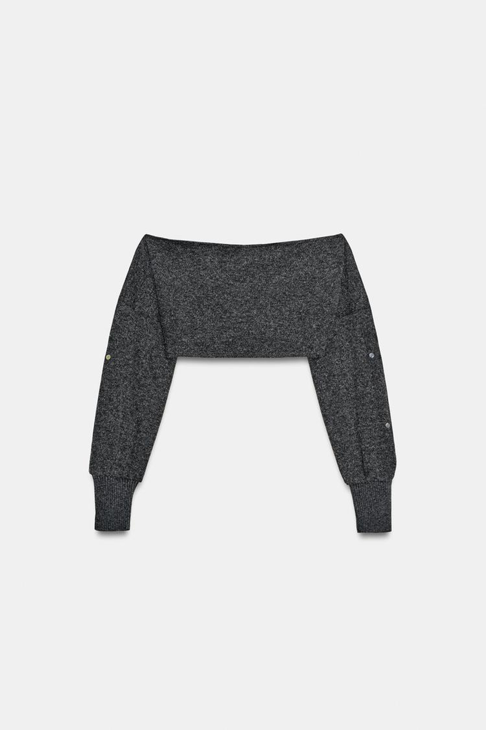 ZARA УКОРОЧЕННЫЙ ТОП ИЗ МЯГКОЙ ТКАНИ С ПУГОВИЦАМИ, АНТРАЦИТОВО-СЕРЫЙ