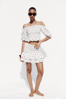 ZARA ТОП С ЦВЕТОЧНЫМ ПРИНТОМ, РОЗОВЫЙ/БЕЛЫЙ