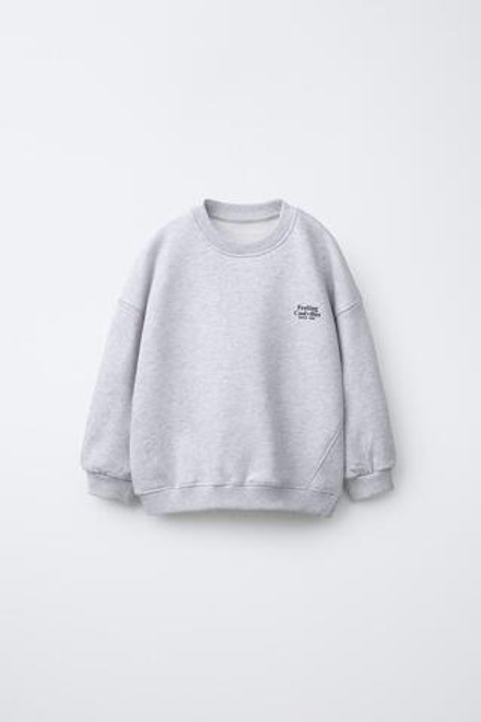 ZARA БАЗОВАЯ ТОЛСТОВКА С НАДПИСЬЮ, СЕРЫЙ МЕЛАНЖ