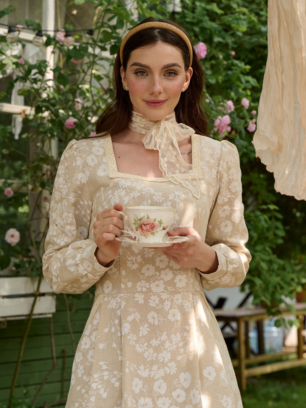 Платье лен с квадратным вырезом