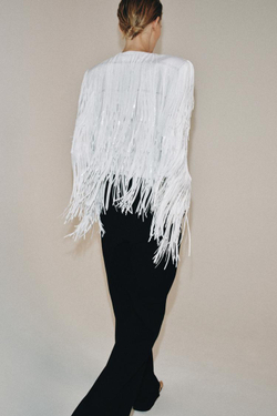 ZARA КУРТКА С БАХРОМОЙ И ПАЙЕТКАМИ — ZW COLLECTION, ЖЕЛТОВАТО-БЕЛЫЙ