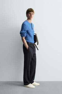 ZARA СВИТЕР С УЗОРОМ «КОСЫ», СИНИЙ