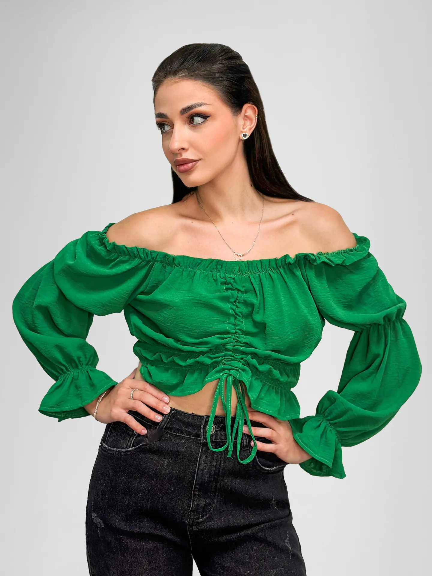 Топ Miss Sumaya 185 на резинке с длинным рукавом и затяжками спереди