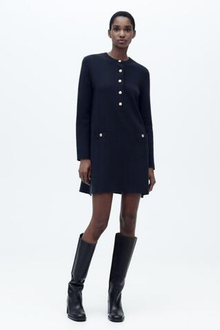 ZARA ОДНОТОННОЕ ТРИКОТАЖНОЕ МИНИ-ПЛАТЬЕ, МОРСКОЙ СИНИЙ