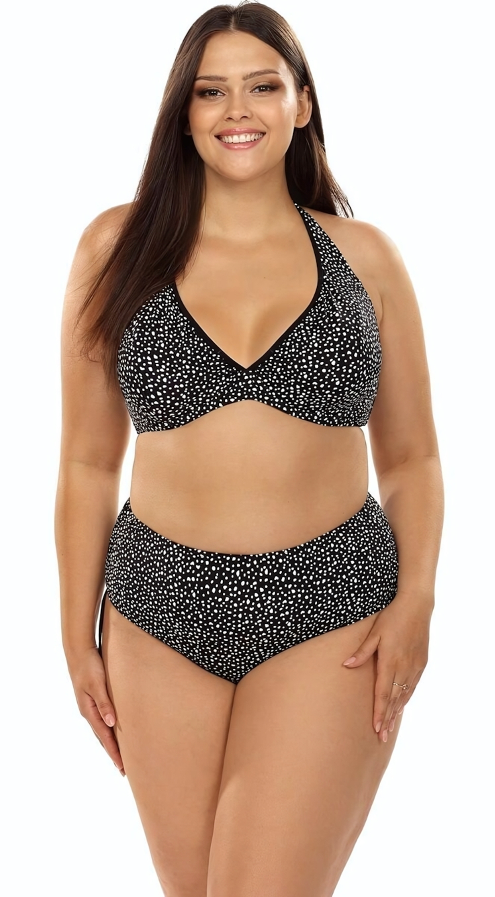 Раздельный купальник plus size в крапинку (Размер: 80G/40) (Цвет: черный)