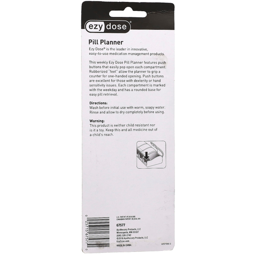 Ezy Dose, Weekly with Push Buttons, ежедневник для таблеток, средний, 1 шт.
