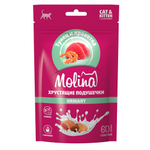 Лакомство для кошек и котят Molina хрустящие подушечки с начинкой из тунца и креветок, URINARY, 60г