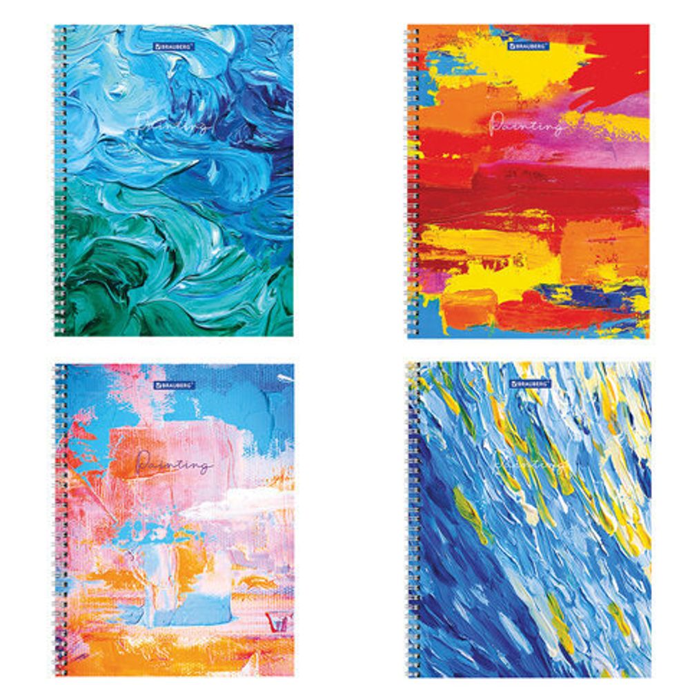 Тетрадь А4, 120 л., BRAUBERG гребень, клетка, обложка картон, "Акварель", 404072, 4шт