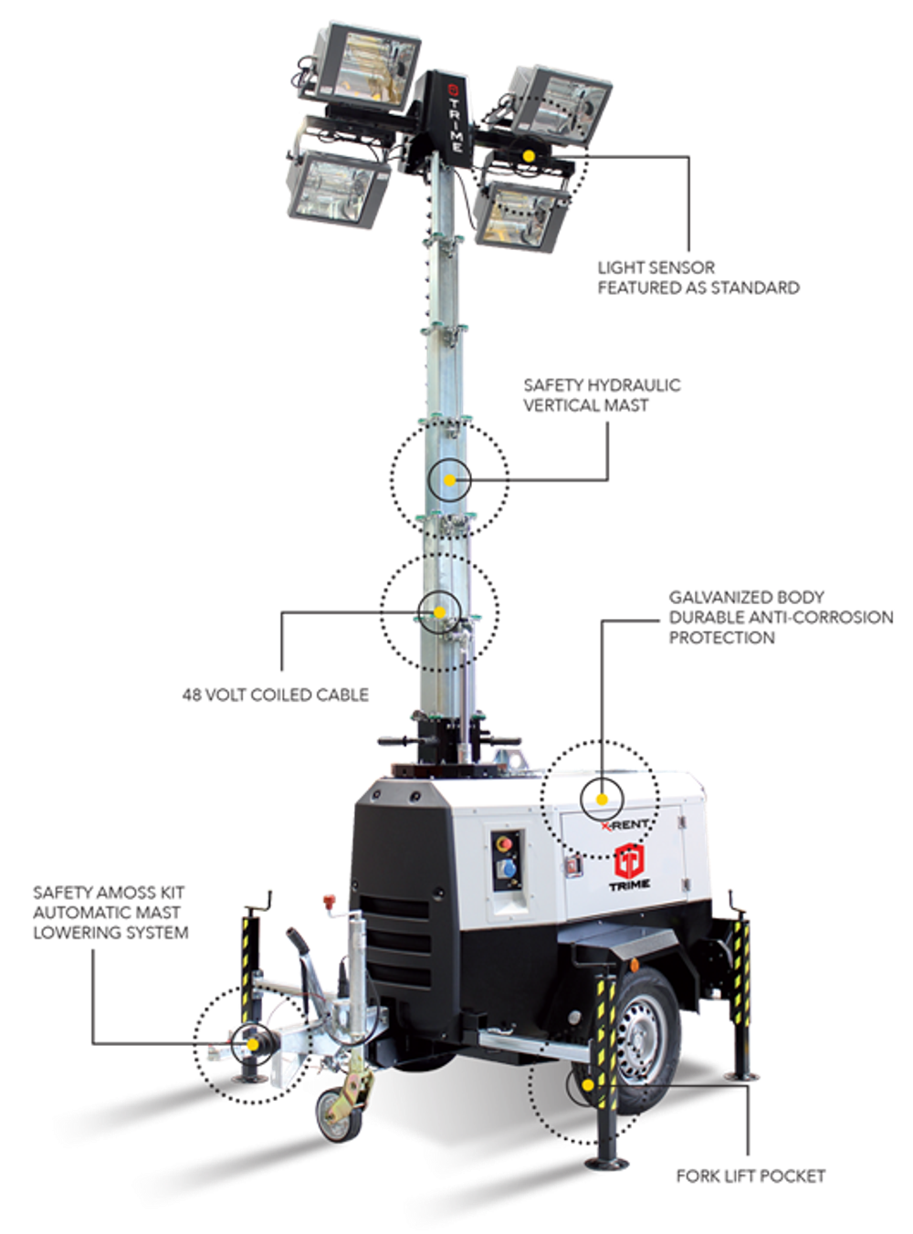 Мобильная мачта освещения TRIME X-Rent 4x1000W MH - 9M металлогалоген
