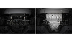 Защита радиатора, картера, КПП и РК Rival (усиленная, серая) для Fiat Fullback (V - 2.4D) 2016-н.в./Mitsubishi L200 V (V - 2.4D) 2015-2019 2018-н.в./Mitsubishi Pajero Sport III (V - 2.4D; 3.0) 2016-2021 2021-н.в., алюминий 4 мм/сталь 3 мм, 4 части, с крепежом, штампованная, K222.4052.1