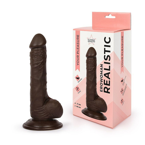 Фаллоимитатор Erowoman Realistic 19,5 см, коричневый, на присоске