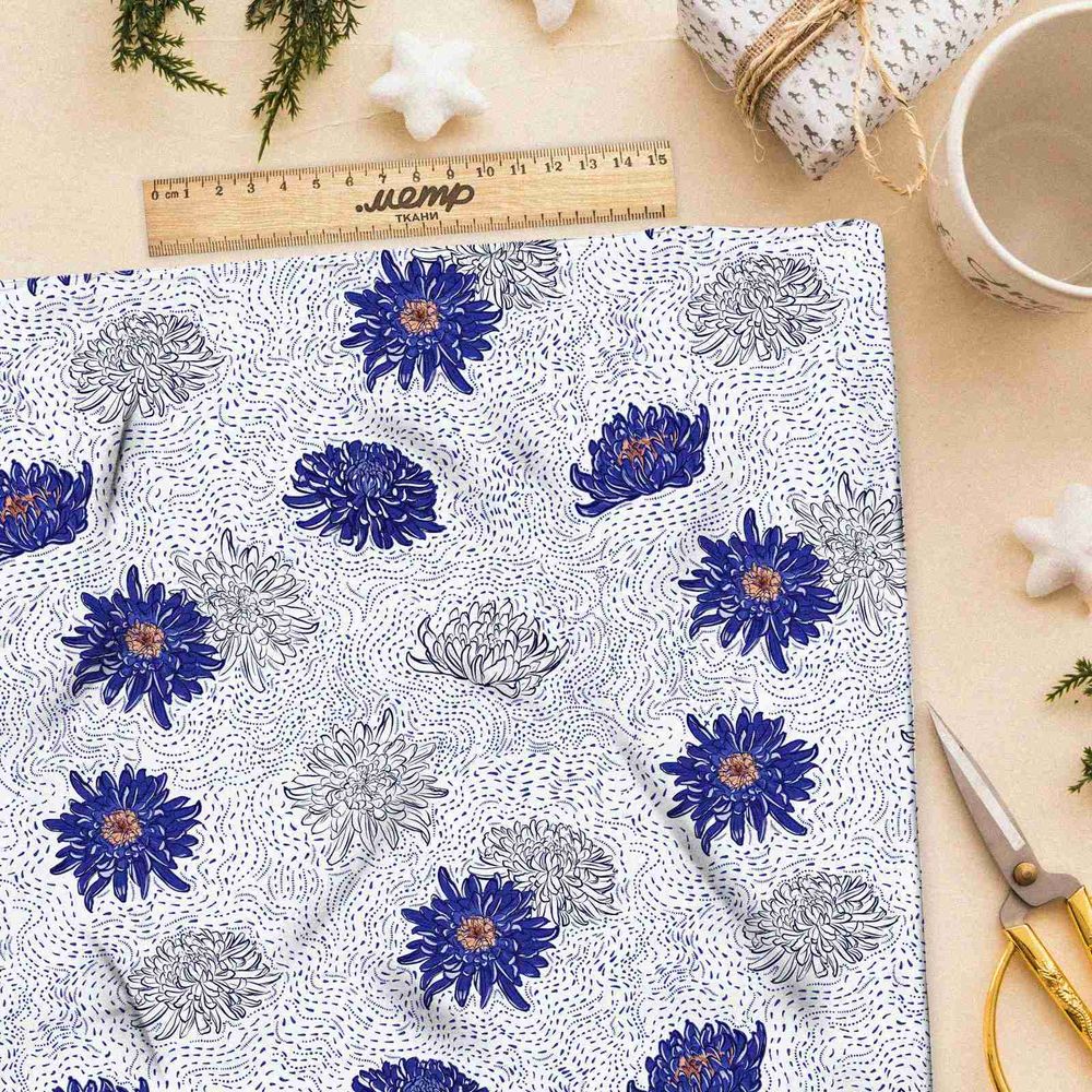 Ткань сатин силуэты васильков