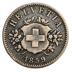 Монета 20 раппенов 1859 год Швейцария