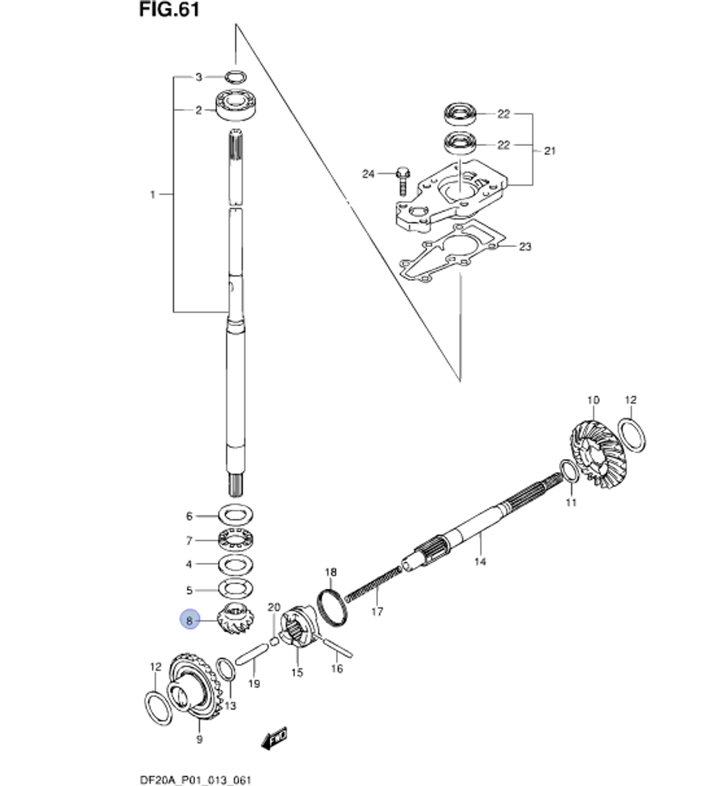 Шестерня редуктора Suzuki DF8A/9.9A/15/20 (пиньон)
