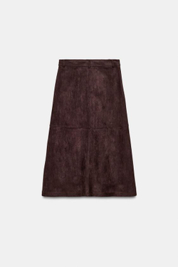 ZARA ЮБКА-КЛЁШ ИЗ ИСКУССТВЕННОЙ ЗАМШИ, ШОКОЛАДНО-КОРИЧНЕВЫЙ