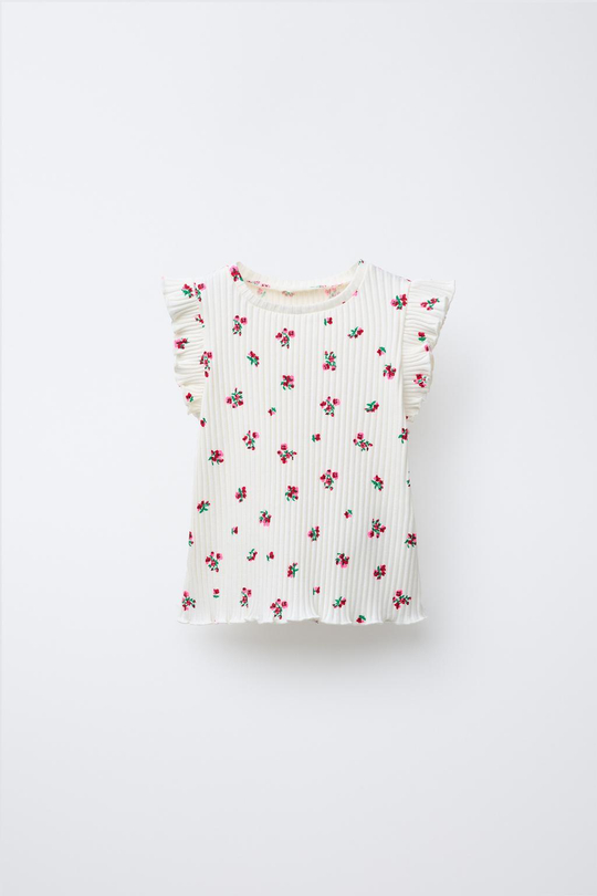 ZARA ТОП В РУБЧИК С ПРИНТОМ, ЭКРЮ