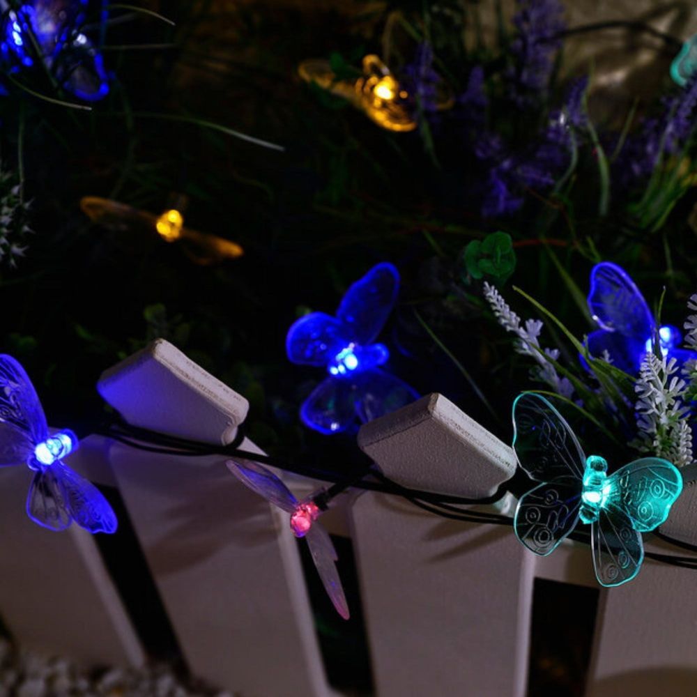 USL-S-129-PT4000 BUTTERFLIES Садовая гирлянда на солнечной батарее Бабочки. 20 светодиодов. Разноцветный свет. 1xАА Ni-Mh аккумулятор в-к. IP44. TM Uniel.