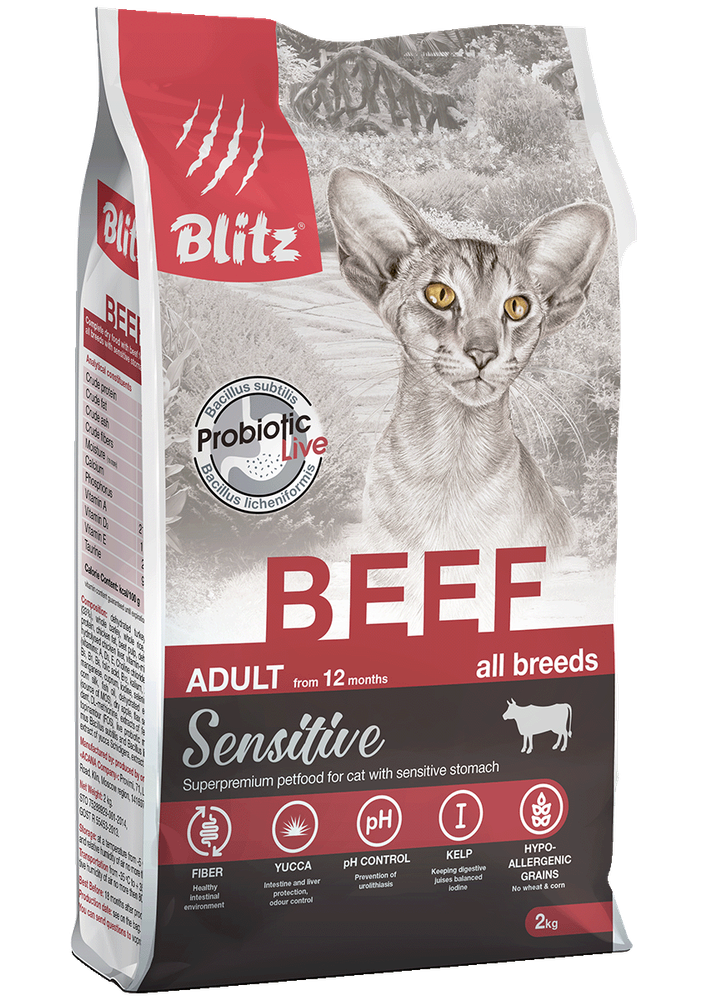 Blitz 400г Sensitive Beef Сухой корм для взрослых кошек Говядина