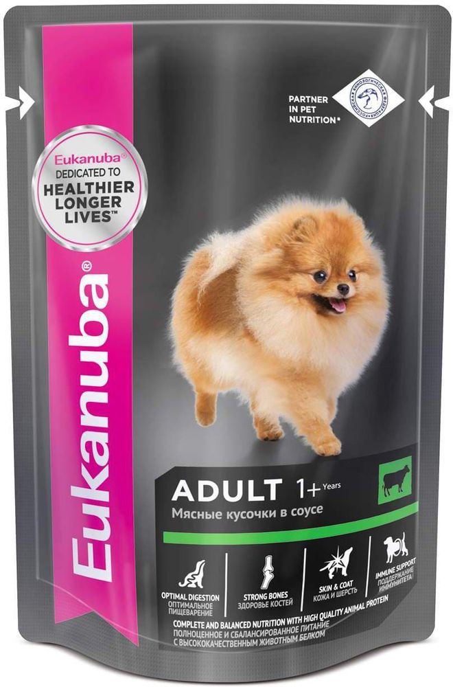 EUK Dog 100г паучи корм для собак с говядиной в соусе EUK Dog 100г паучи корм для собак с говядиной в соусе