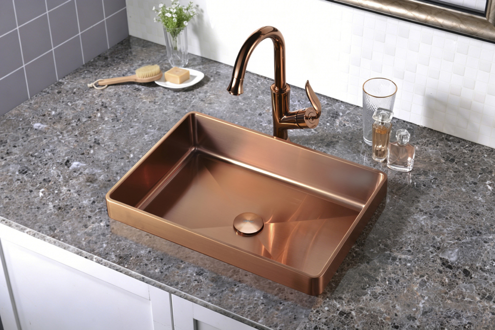 Раковина встраиваемая сверху ABBER Wasser Kreis AF2401MRG розовое золото матовое