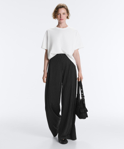 Oysho Брюки в клетку с широкими штанинами, черный