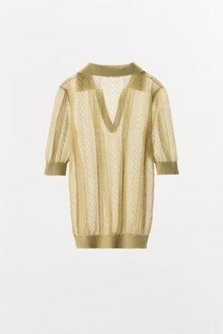 ZARA ТОП-ПОЛО АЖУРНОЙ ВЯЗКИ, ЗЕЛЕНЫЙ С МЕЛАНЖЕВЫМ ЭФФЕКТОМ