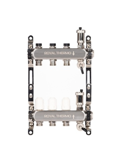 Коллектор Royal Thermo нерж. в сборе универсальный 1" ВР-3/4" НР с автомат. воздухоотвод-ми 3 вых.